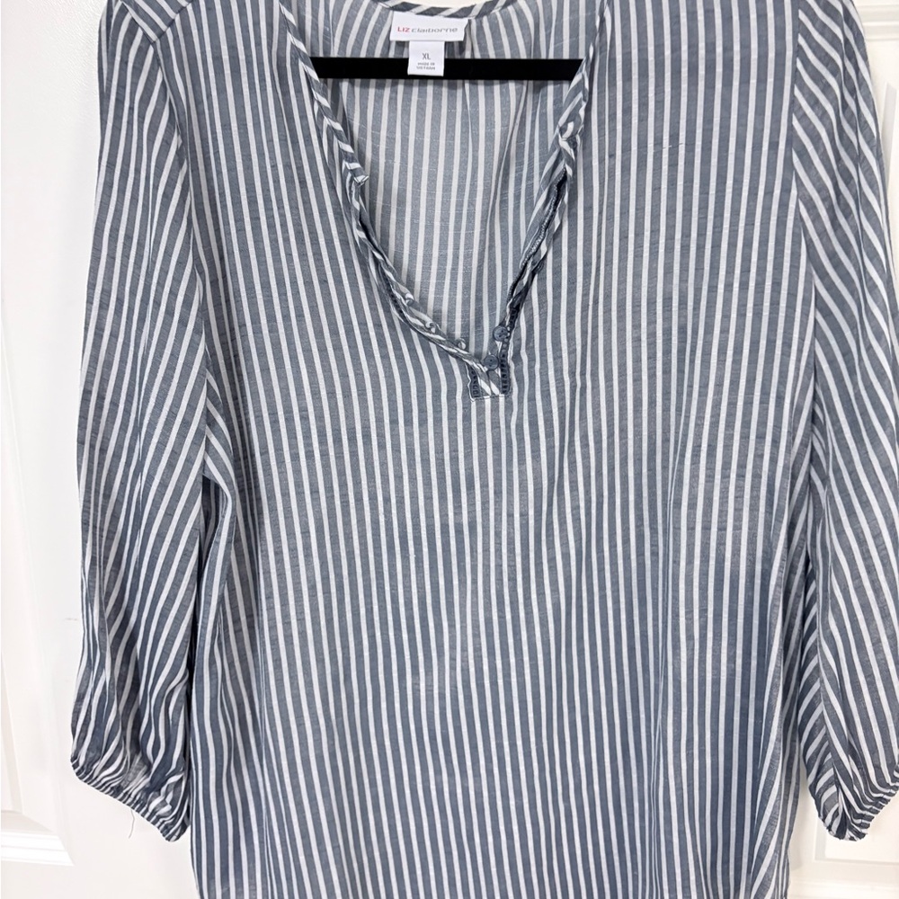 Liz Claiborne Blue and White Vertical Stripe Tunic